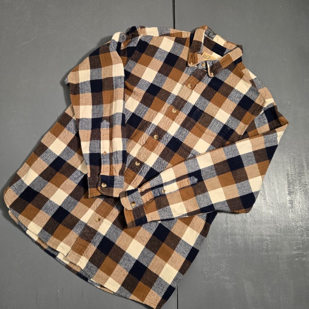 RedHead Men’s Plaid Flannel Button Down Shirt Brown Blue Large